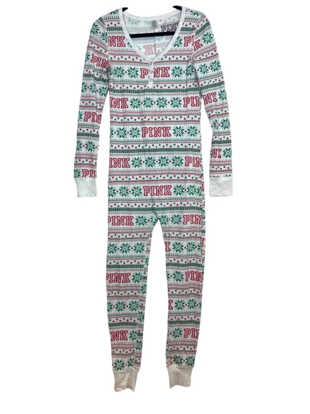 Victoria's Secret PINK Pajamas Women's S/P Christmas Fair Isle Thermal One Piece